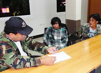 Police question Anusit Fakpin and Kitipong Praditliam regarding their possession of a large amount of ya ba.